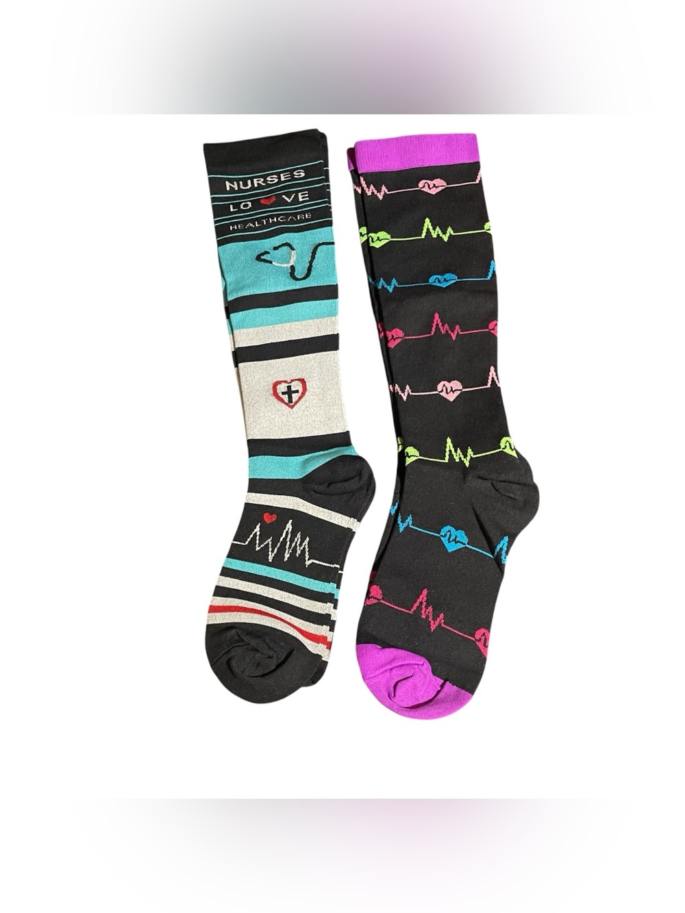 Nurse Love/ EKG Compression Socks SZ L-XL 2 Pair knee High